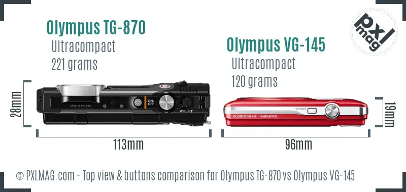 Olympus TG-870 vs Olympus VG-145 top view buttons comparison