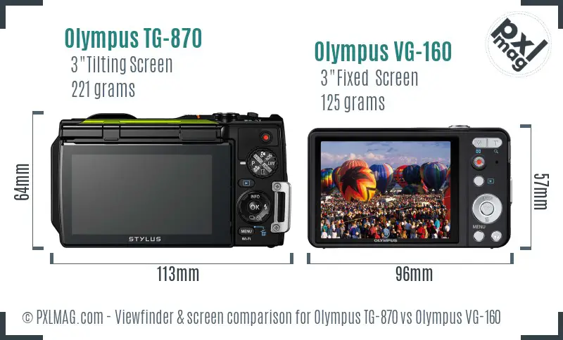 Olympus TG-870 vs Olympus VG-160 Screen and Viewfinder comparison