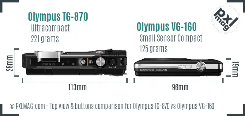 Olympus TG-870 vs Olympus VG-160 top view buttons comparison