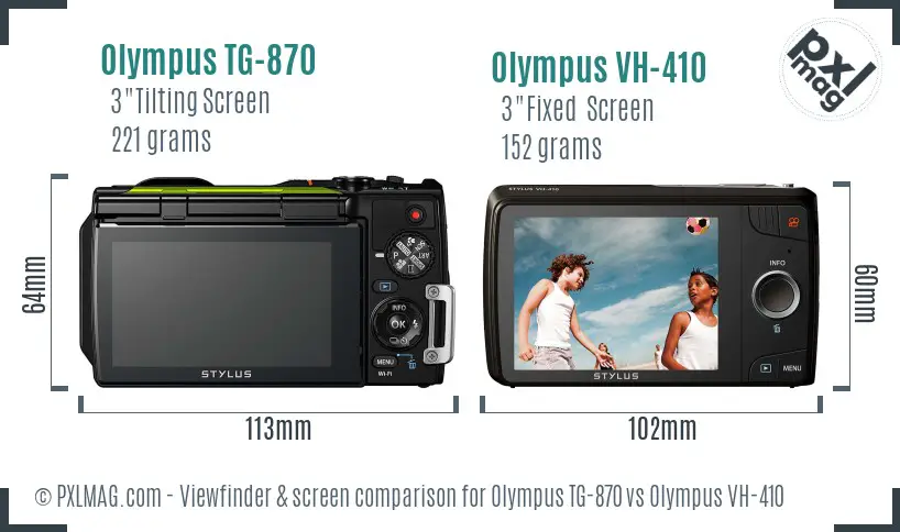 Olympus TG-870 vs Olympus VH-410 Screen and Viewfinder comparison