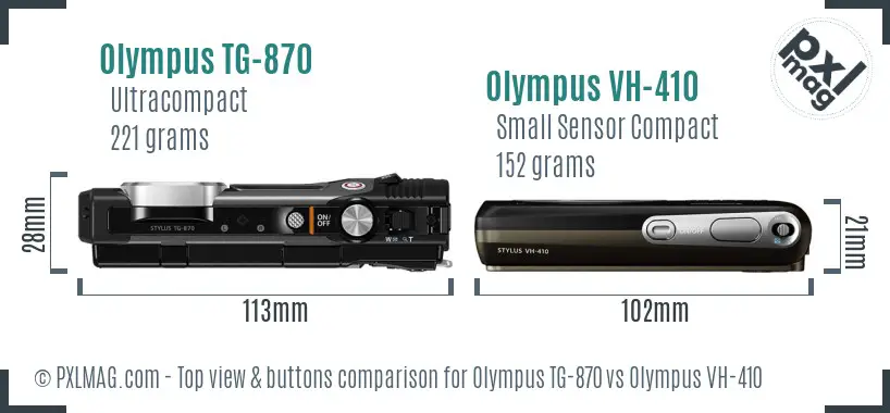 Olympus TG-870 vs Olympus VH-410 top view buttons comparison