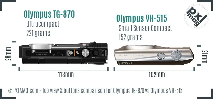 Olympus TG-870 vs Olympus VH-515 top view buttons comparison