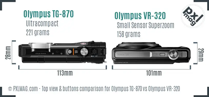 Olympus TG-870 vs Olympus VR-320 top view buttons comparison
