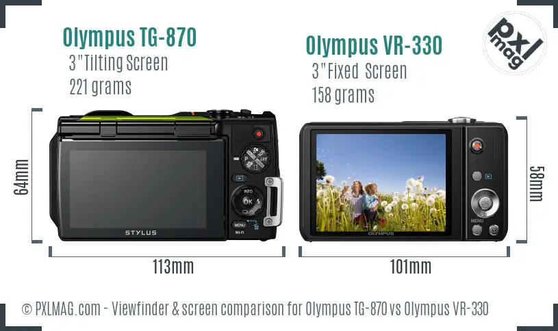 Olympus TG-870 vs Olympus VR-330 Screen and Viewfinder comparison