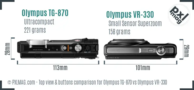 Olympus TG-870 vs Olympus VR-330 top view buttons comparison
