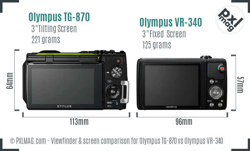 Olympus TG-870 vs Olympus VR-340 Screen and Viewfinder comparison