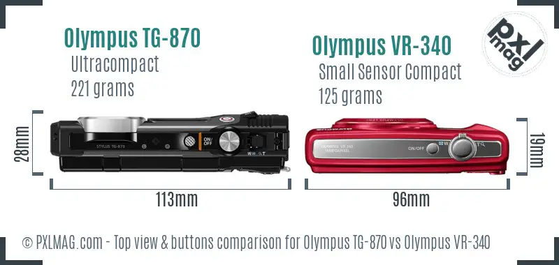 Olympus TG-870 vs Olympus VR-340 top view buttons comparison