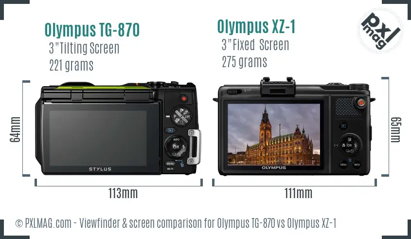 Olympus TG-870 vs Olympus XZ-1 Screen and Viewfinder comparison