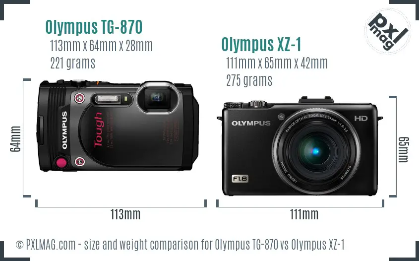 Olympus TG-870 vs Olympus XZ-1 size comparison