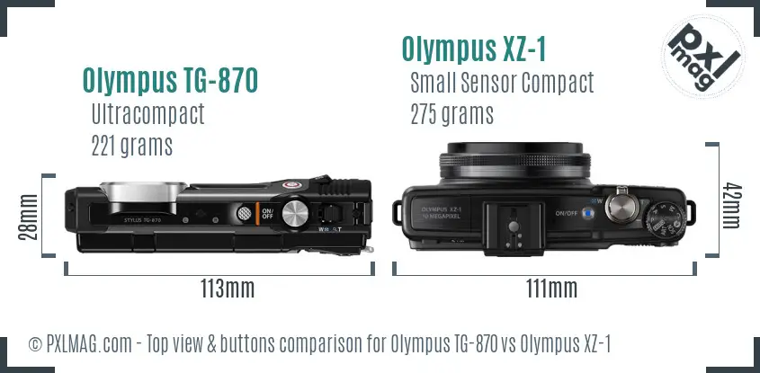 Olympus TG-870 vs Olympus XZ-1 top view buttons comparison