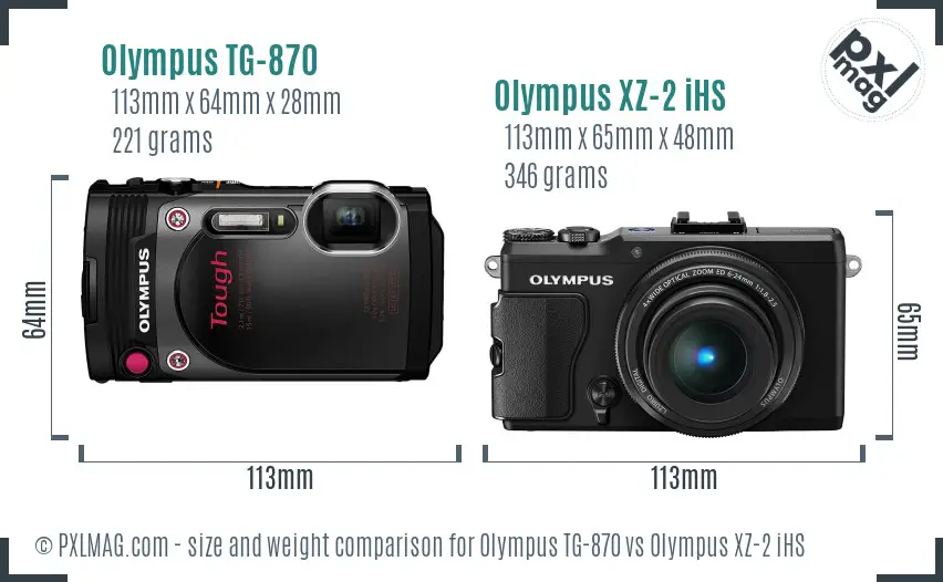 Olympus TG-870 vs Olympus XZ-2 iHS size comparison