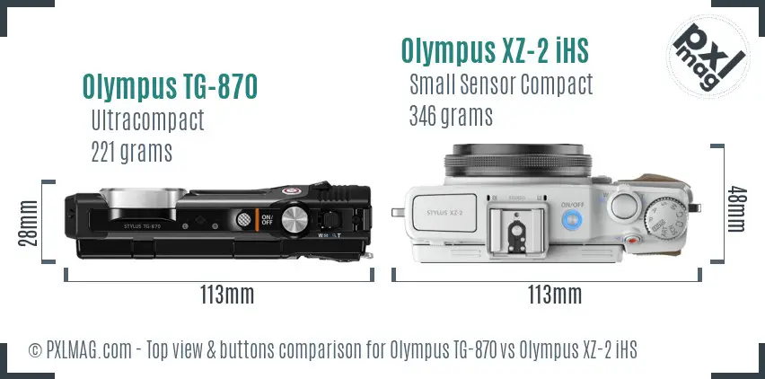 Olympus TG-870 vs Olympus XZ-2 iHS top view buttons comparison