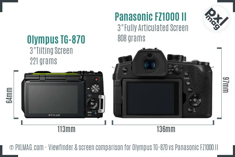 Olympus TG-870 vs Panasonic FZ1000 II Screen and Viewfinder comparison