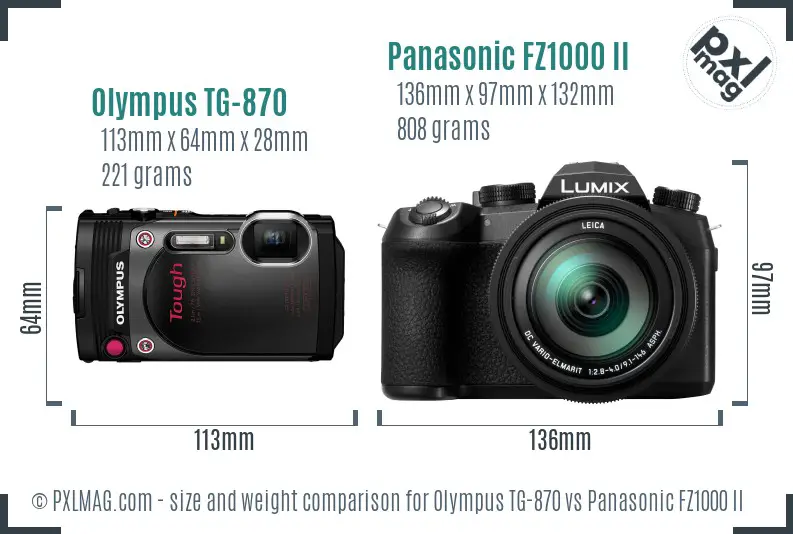 Olympus TG-870 vs Panasonic FZ1000 II size comparison
