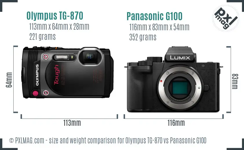Olympus TG-870 vs Panasonic G100 size comparison