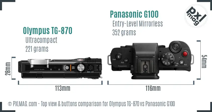 Olympus TG-870 vs Panasonic G100 top view buttons comparison