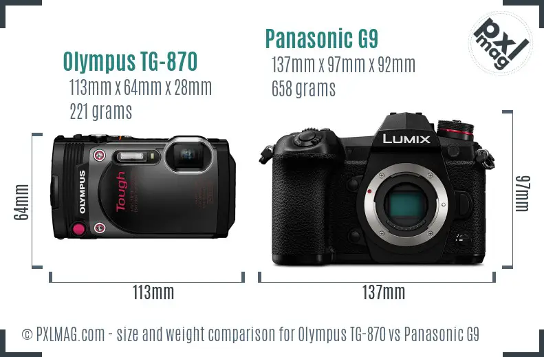 Olympus TG-870 vs Panasonic G9 size comparison
