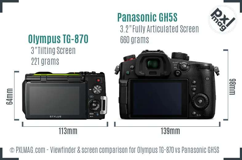 Olympus TG-870 vs Panasonic GH5S Screen and Viewfinder comparison