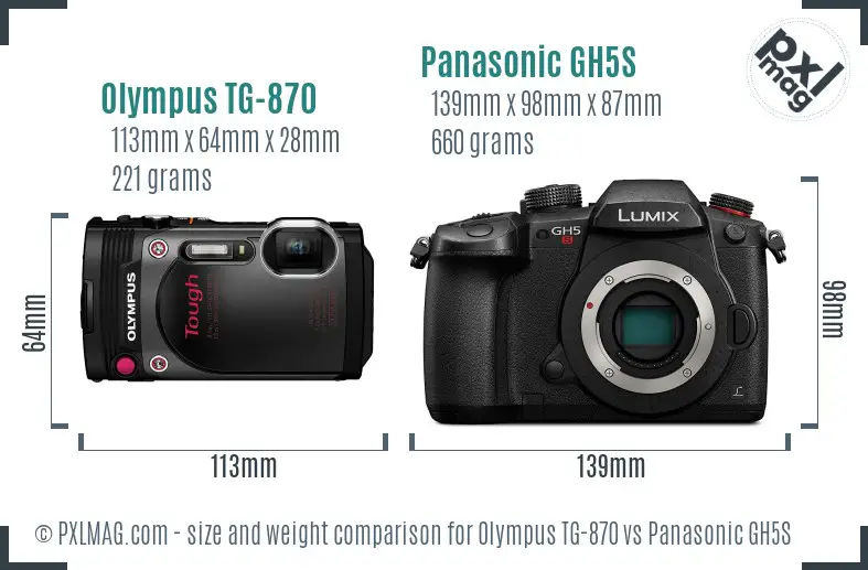 Olympus TG-870 vs Panasonic GH5S size comparison