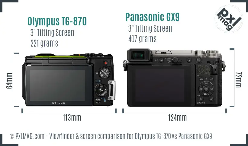 Olympus TG-870 vs Panasonic GX9 Screen and Viewfinder comparison