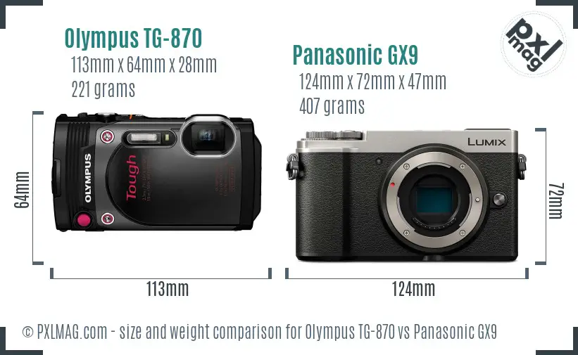 Olympus TG-870 vs Panasonic GX9 size comparison