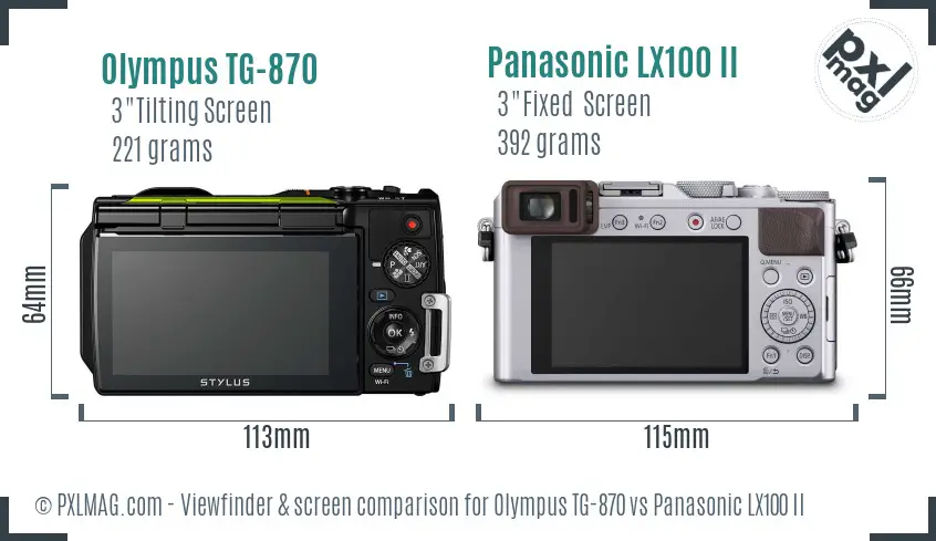 Olympus TG-870 vs Panasonic LX100 II Screen and Viewfinder comparison