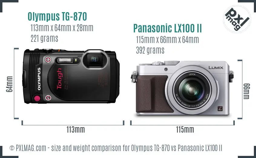 Olympus TG-870 vs Panasonic LX100 II size comparison