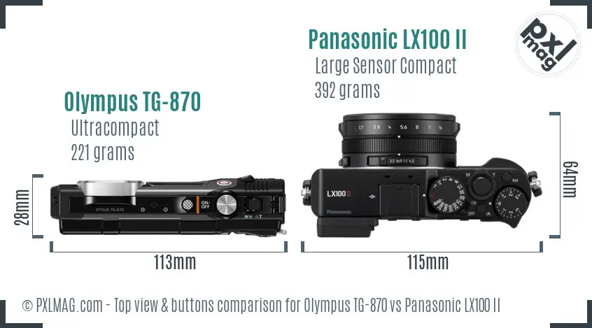 Olympus TG-870 vs Panasonic LX100 II top view buttons comparison