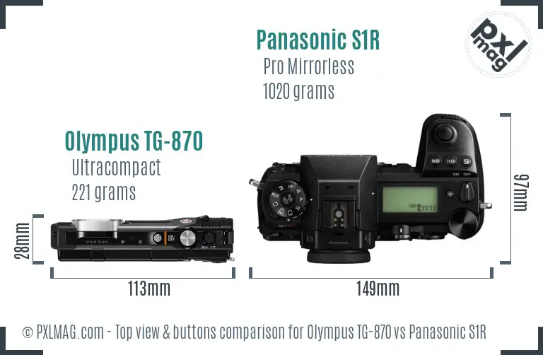 Olympus TG-870 vs Panasonic S1R top view buttons comparison