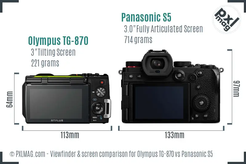 Olympus TG-870 vs Panasonic S5 Screen and Viewfinder comparison