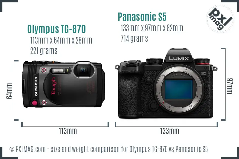 Olympus TG-870 vs Panasonic S5 size comparison