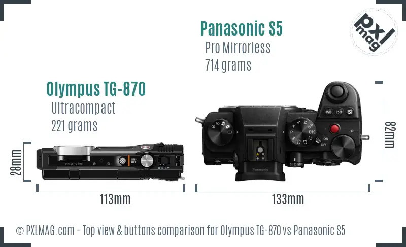 Olympus TG-870 vs Panasonic S5 top view buttons comparison