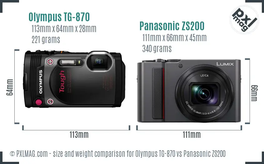 Olympus TG-870 vs Panasonic ZS200 size comparison