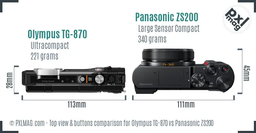 Olympus TG-870 vs Panasonic ZS200 top view buttons comparison