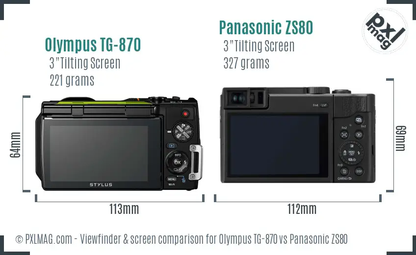 Olympus TG-870 vs Panasonic ZS80 Screen and Viewfinder comparison