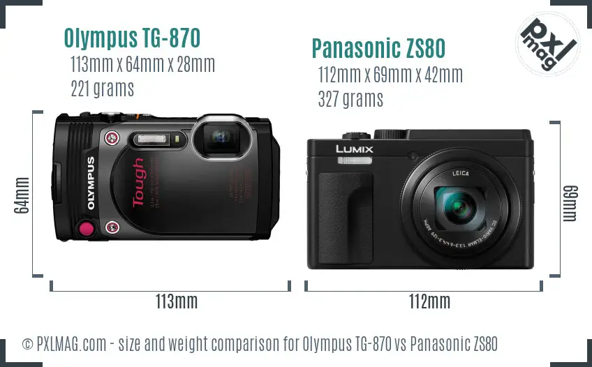 Olympus TG-870 vs Panasonic ZS80 size comparison