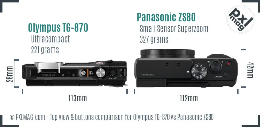 Olympus TG-870 vs Panasonic ZS80 top view buttons comparison
