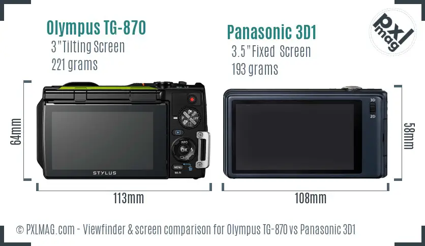 Olympus TG-870 vs Panasonic 3D1 Screen and Viewfinder comparison