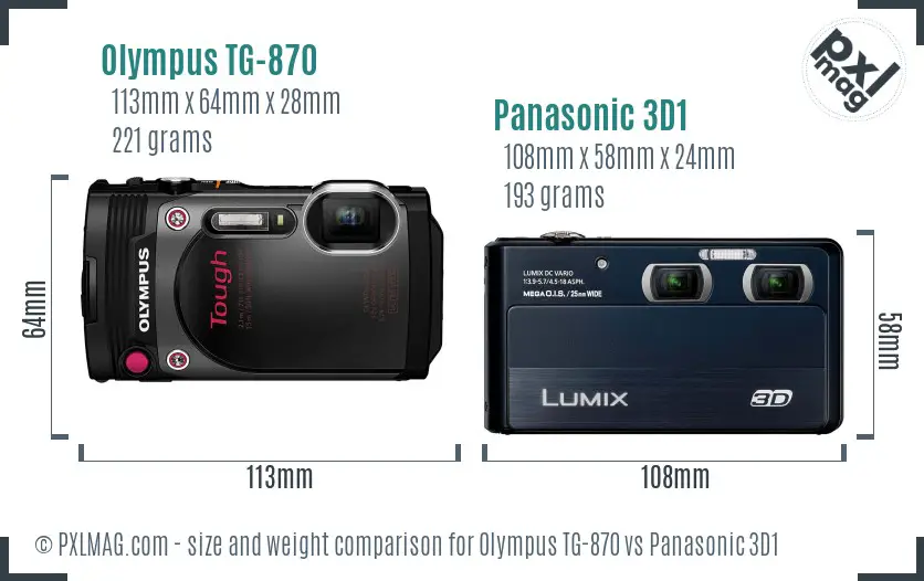 Olympus TG-870 vs Panasonic 3D1 size comparison