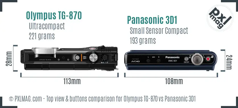 Olympus TG-870 vs Panasonic 3D1 top view buttons comparison