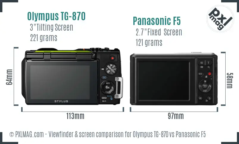 Olympus TG-870 vs Panasonic F5 Screen and Viewfinder comparison