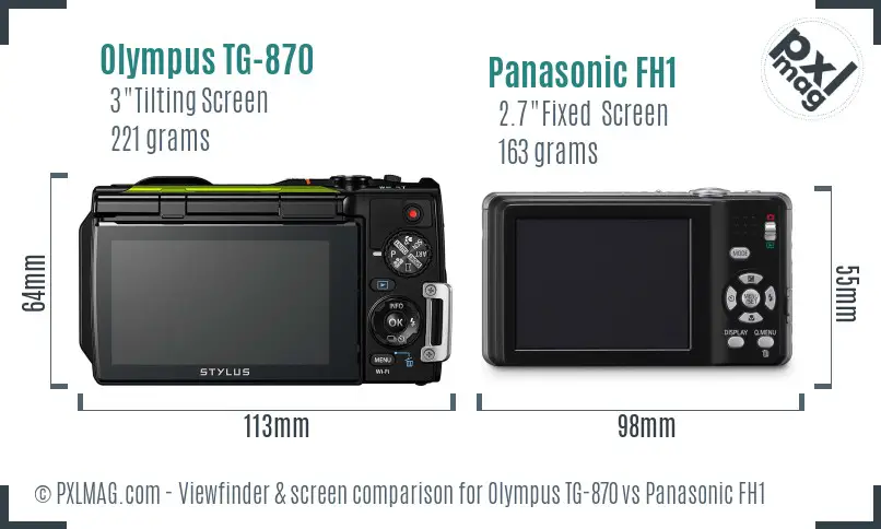 Olympus TG-870 vs Panasonic FH1 Screen and Viewfinder comparison