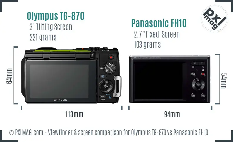 Olympus TG-870 vs Panasonic FH10 Screen and Viewfinder comparison
