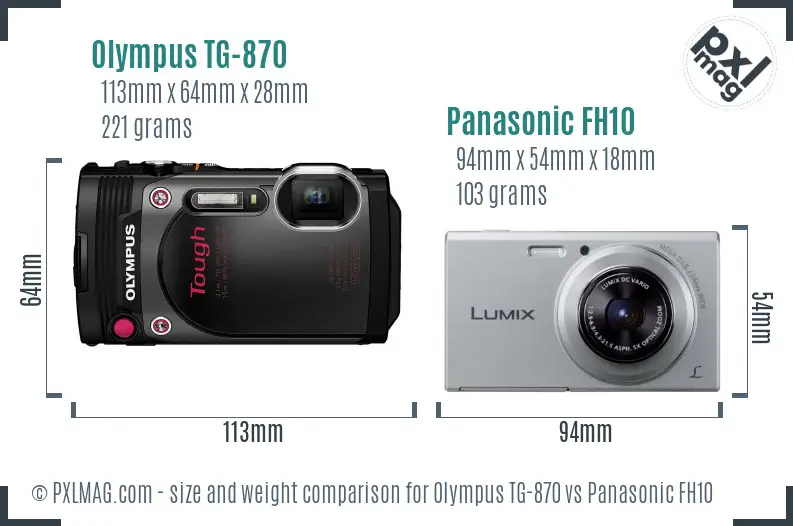Olympus TG-870 vs Panasonic FH10 size comparison