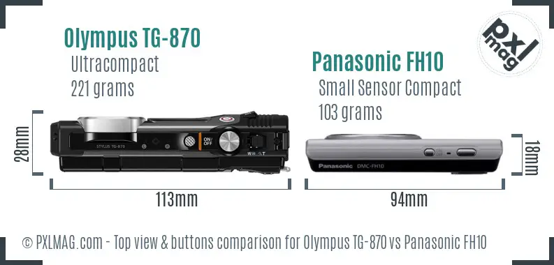 Olympus TG-870 vs Panasonic FH10 top view buttons comparison