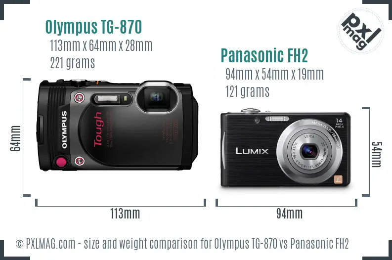 Olympus TG-870 vs Panasonic FH2 size comparison