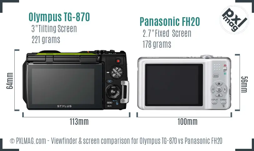 Olympus TG-870 vs Panasonic FH20 Screen and Viewfinder comparison