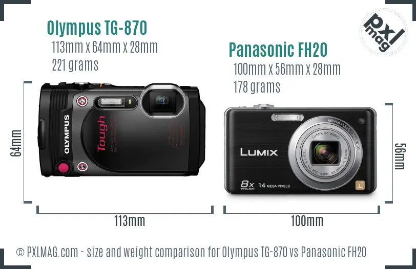 Olympus TG-870 vs Panasonic FH20 size comparison