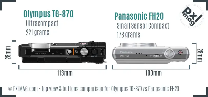 Olympus TG-870 vs Panasonic FH20 top view buttons comparison