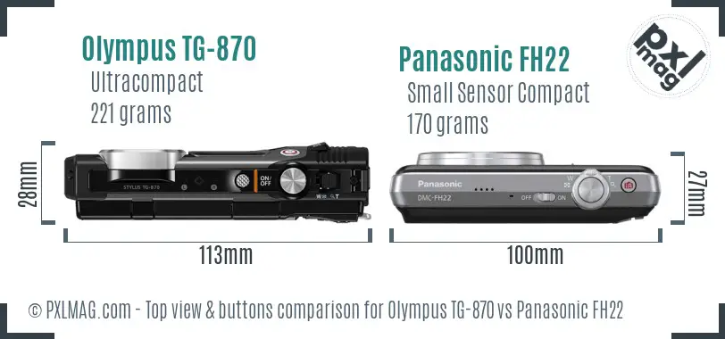 Olympus TG-870 vs Panasonic FH22 top view buttons comparison